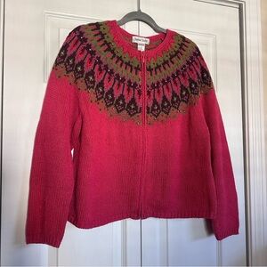 Vintage Chelsea Studio Pink/Green beaded Zip-Up Sweater